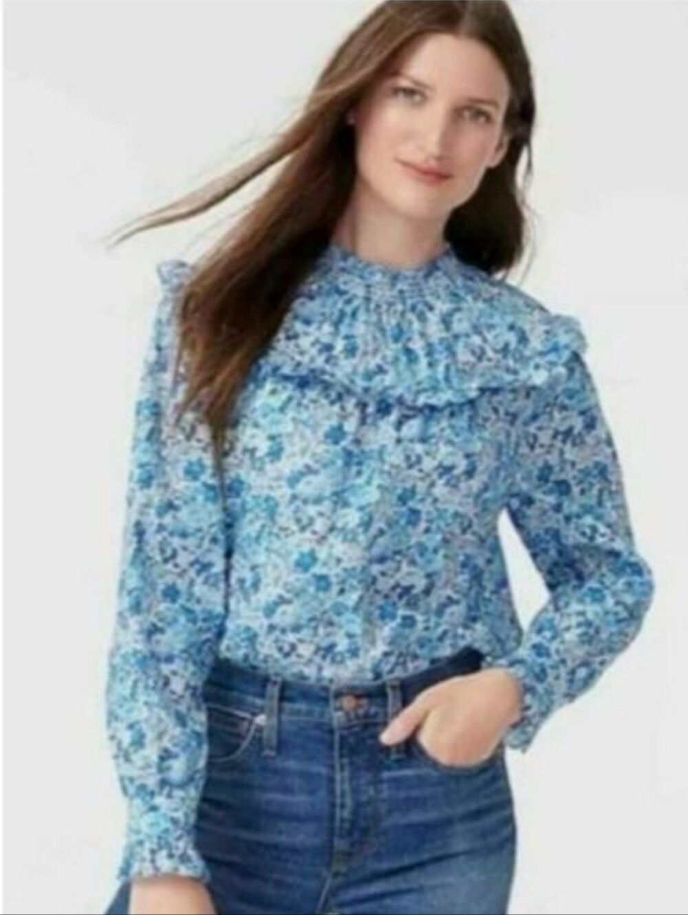 J.Crew Womens Medium Liberty Fabrics Elysian Day Blue Floral Smocked Popover Top